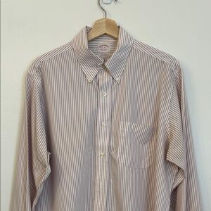 Brooks Brothers White and Maroon Striped Dress Shirt